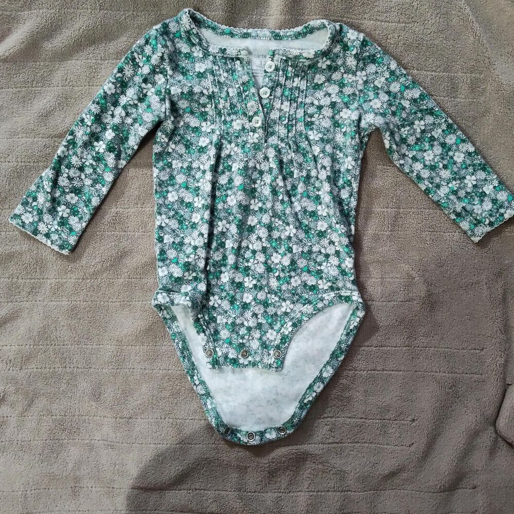 Carter's green floral baby girl bodysuit 12 months